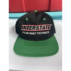 Vintage 90s Interstate Batteries Black Green Snapback Cap Hat